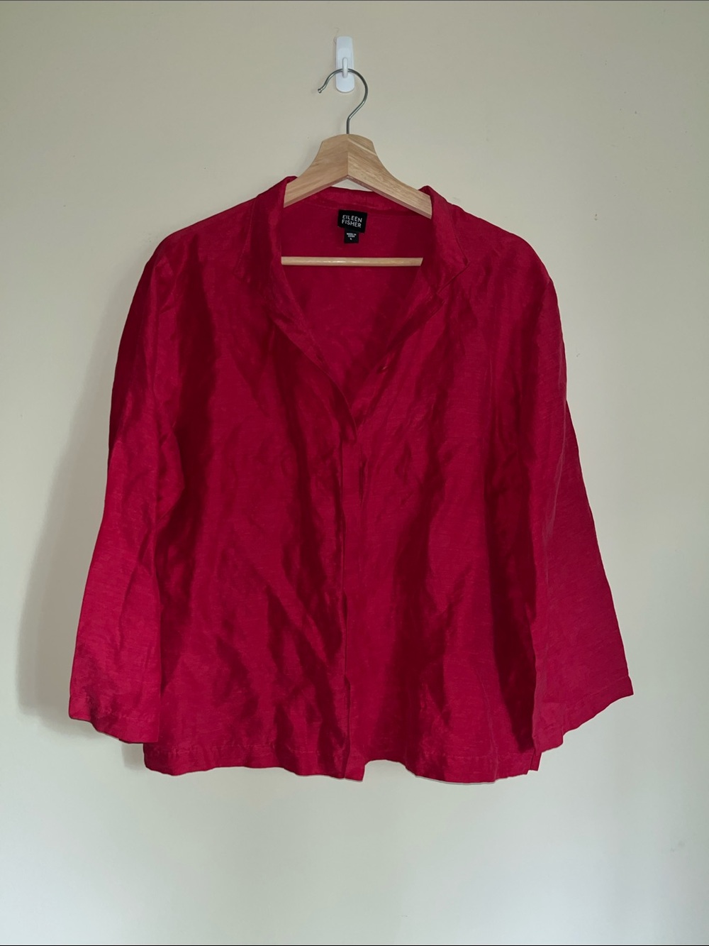 Eileen Fisher Silk Linen luxury button up Red shirt size large